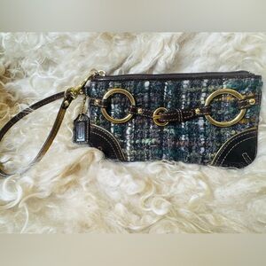 Coach Tweed Chelsea Boucle Wristlet with Gold and Brown Accents